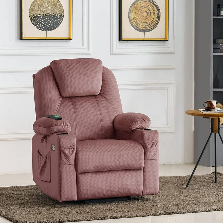 MCombo Small Power Lift Recliner Chair Sofa with Massage and Heat for Elderly 3 Positions Cup Holders and USB Ports Extended Footrest Fabric 7141 Pink Walmart