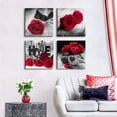 thumbnail image 2 of Red and Black Rose Canvas Wall Art Living Room Decor Black and White Couples Bedroom Decor Floral Posters Bathroom Pictures Modern Family Painting for Kitchen Artwork Home Decoration 16x16" 4 Pcs/Set, 2 of 6