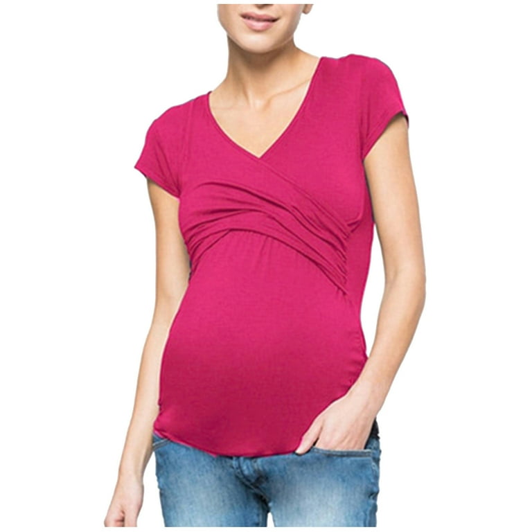 Hinvhai Women's Maternity Nursing Tops Clearance Short Sleeve V