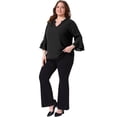 thumbnail image 3 of DARING DIVA Women's Plus 3/4 Bell Sleeve Notch Chiffon Tunic Shirts 1X Black, 3 of 6