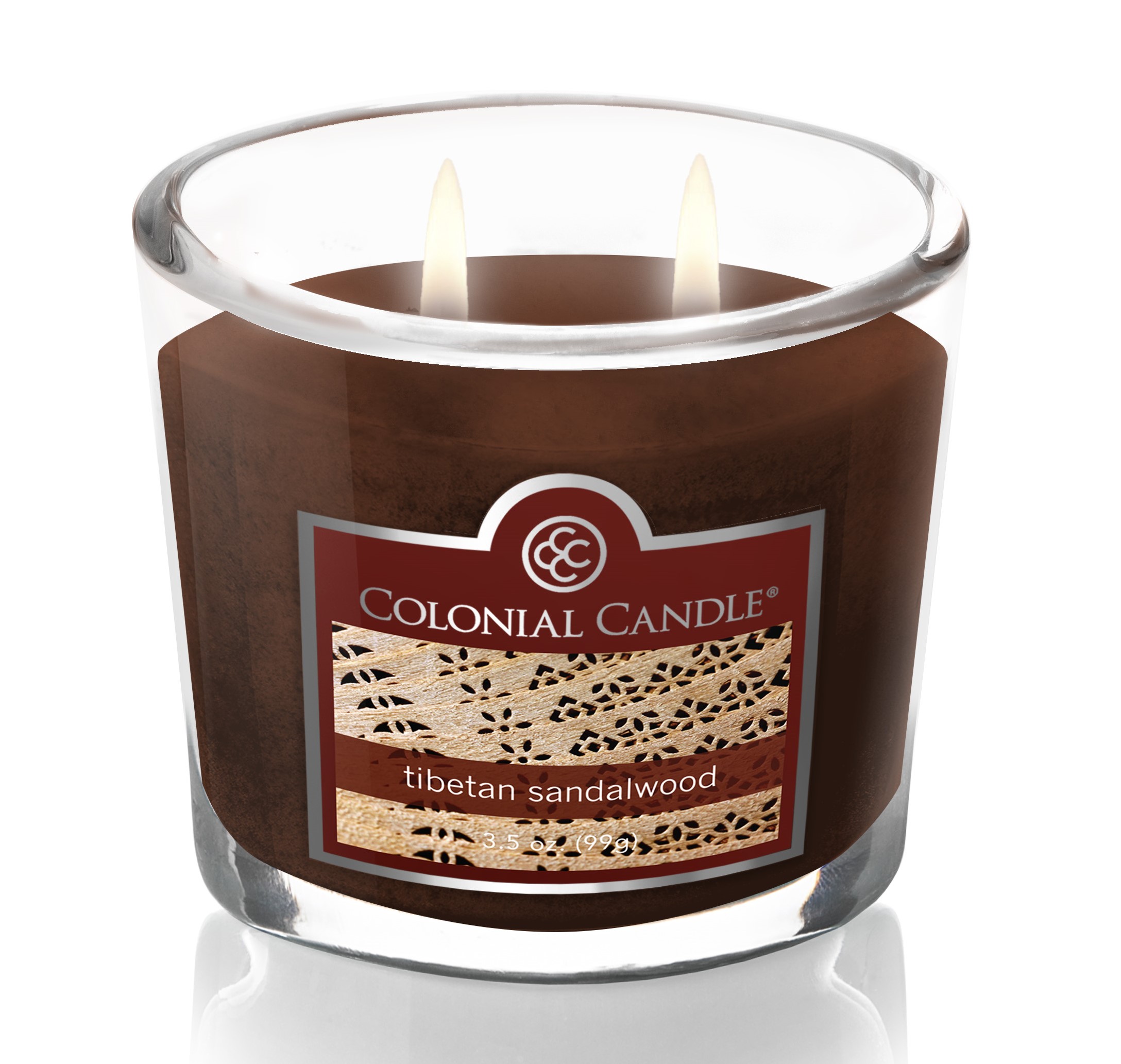 Colonial Candle Tibetan Sandalwood Scented Jar Candle - Classic Ovals - 2 Wick - 3.5 oz - 20h Burn