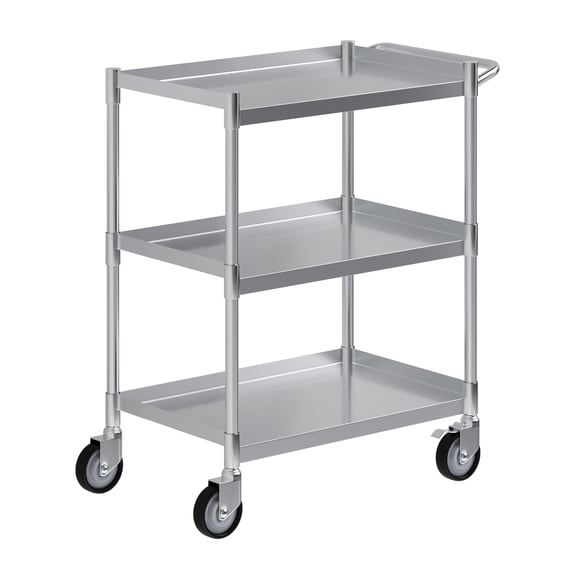 3 Shelf Stainless Steel Tubular Utility Cart | 15 in. Wide x 24 in. Long x 33 in High | Metal Utility Cart on Wheels with Handle | NSF