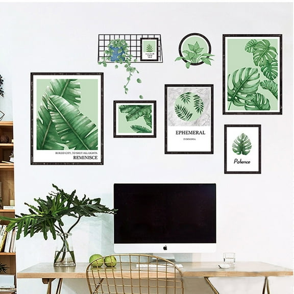 BalsaCircle 35" Green Flat Frame Tropical Leaves Removable PVC Wall Stickers Dorm Room Decorations