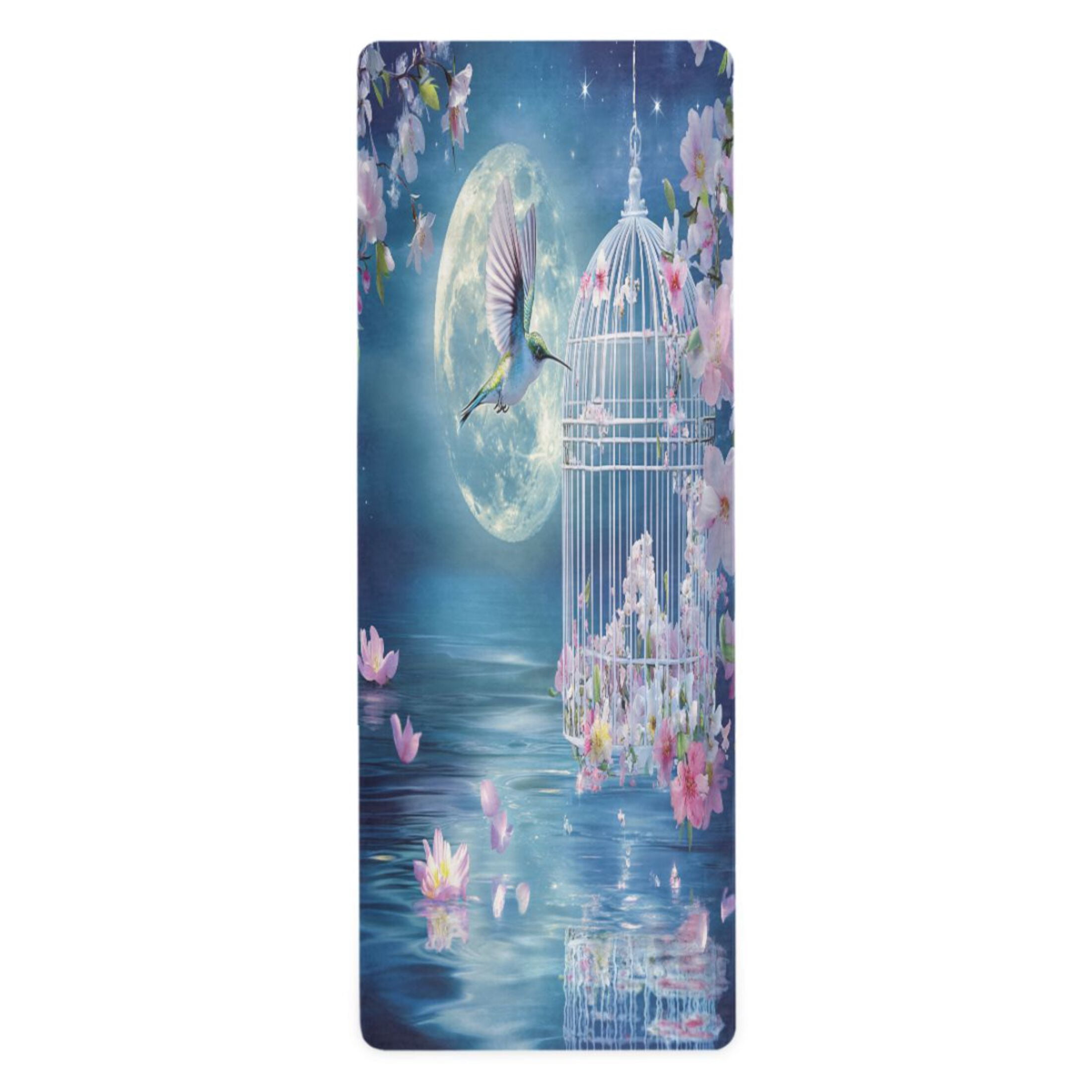 BZSMCE Yoga Mat Women Hummingbird Cage Flowers Moonlit Scene Fitness Mat