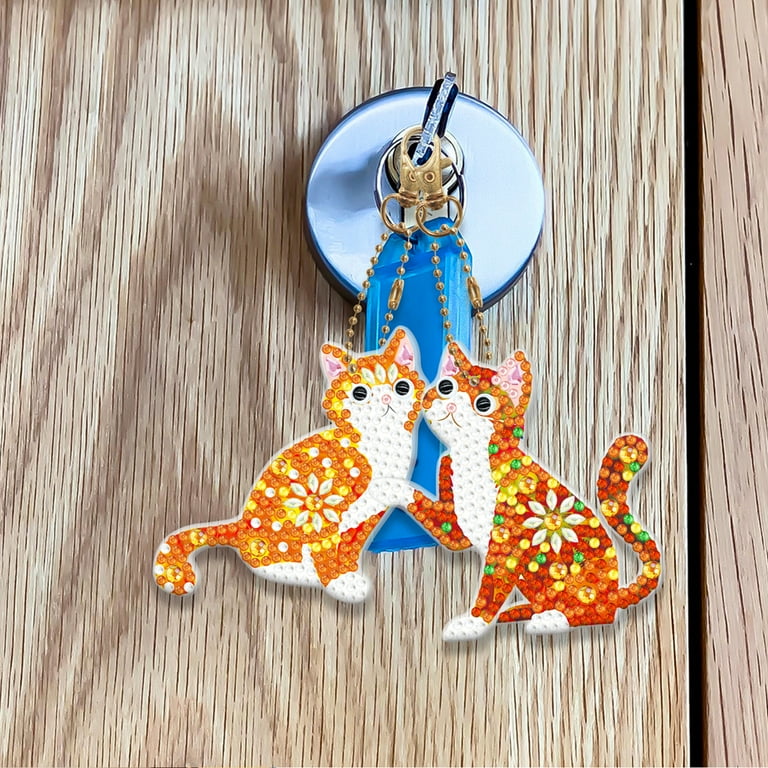 5pcs Diamond Painting Keyring Kits DIY Cat Keychain Bag Pendant (YSK104)