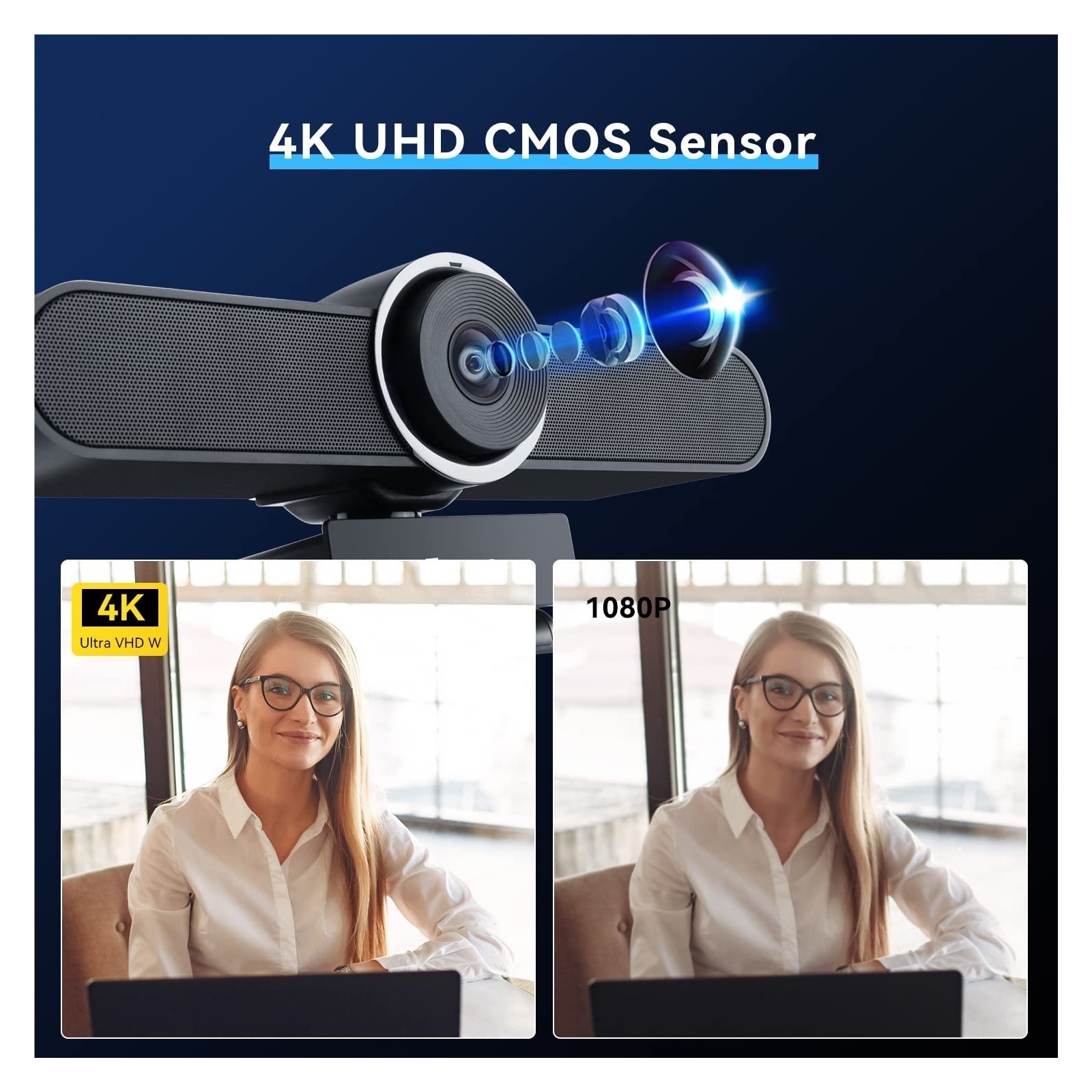 8MP 4K Webcam Ai Auto Framing On 2K 124 ° FOV USB Type-C With Mic And Speaker Live Broadcast Video Calling Conference Web ,Full Clarity