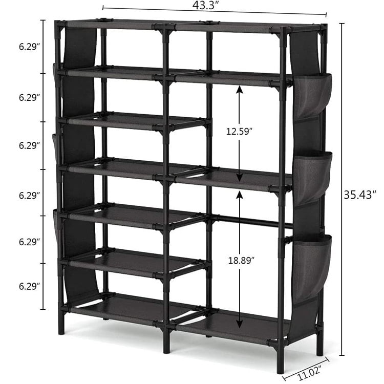7 Tiers Shoe Rack Shoe Shelf Shoe Storage Organizer with Side Hooks for Entryway, 24-30 Pairs Metal Shoe Rack Taller Shoes Boots Organizer