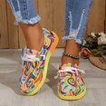thumbnail image 3 of Colorful Casual Walking Shoes for Women, Lightweight Canvas Loafers with Rainbow Swirl Print, Breathable Slip-On Flats with Soft Cushion Sole, Fashion Sneakers for Spring & Autumn, 3 of 8