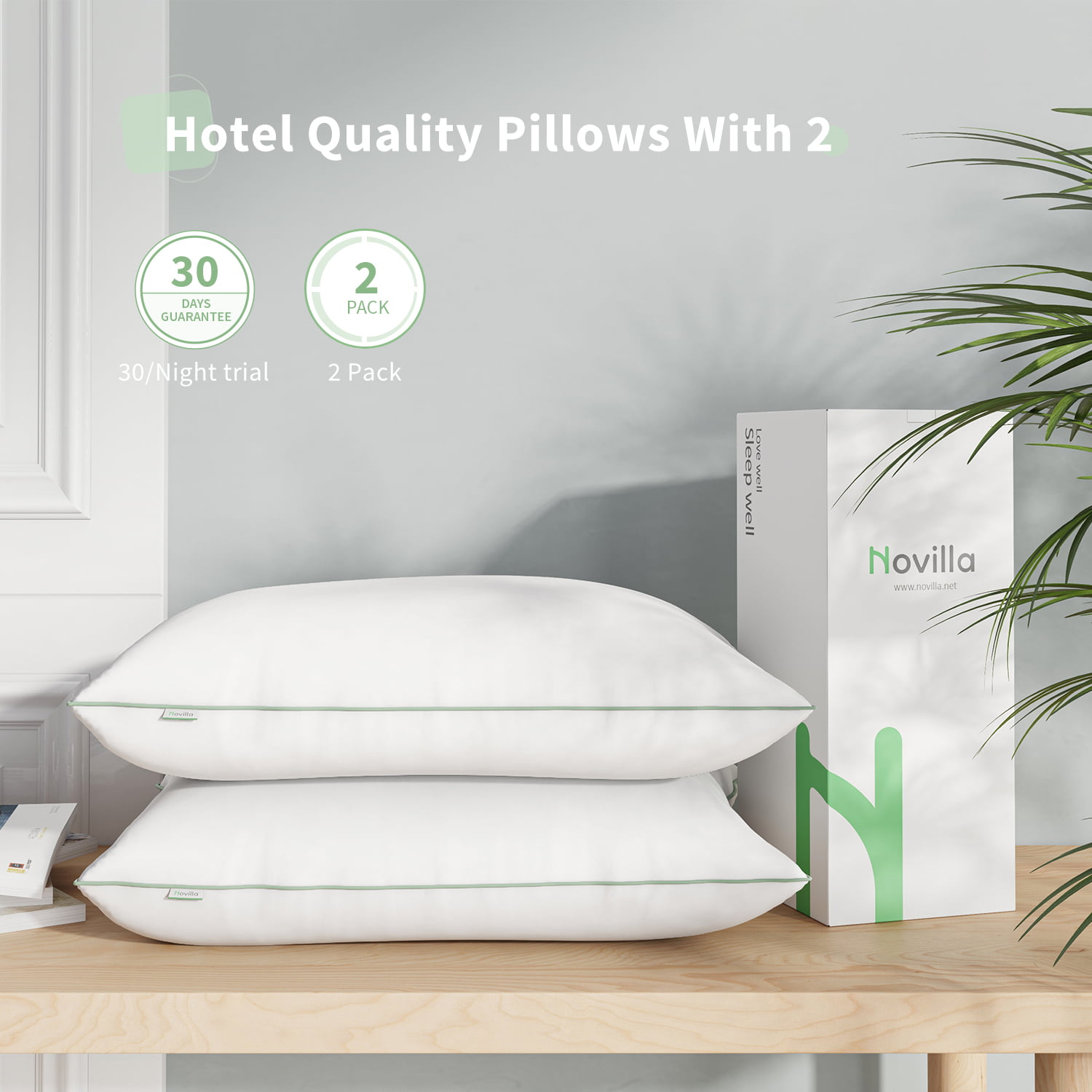Novilla Pillow King Size Down Pillow for Side Sleepers Feather Pillows 2 Packs