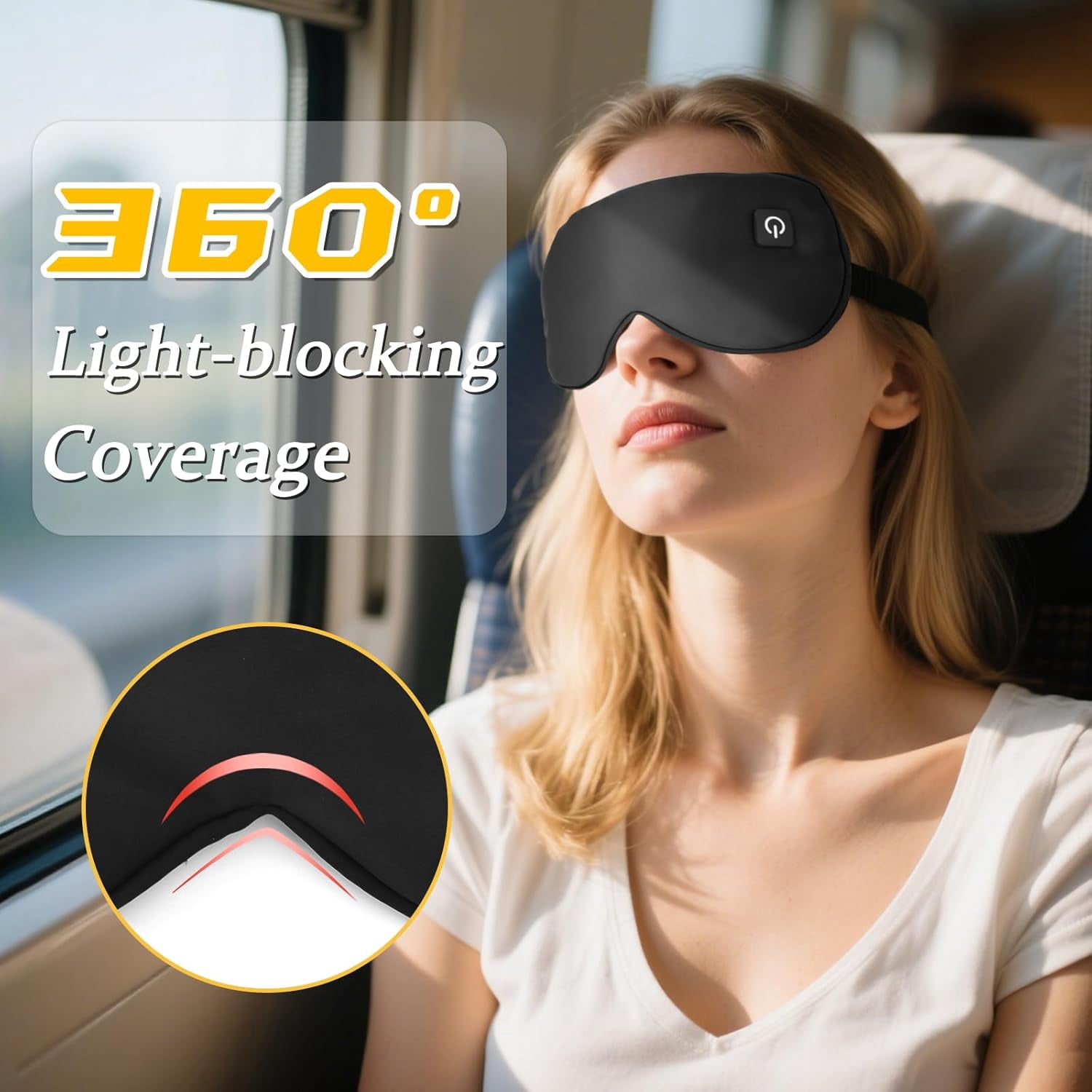 Heated Eye Mask for Sleeping, Washable Dry Eye Mask Warm Eye Compress with 3 Heating, 15min Timer for Eye Relaxation, Black