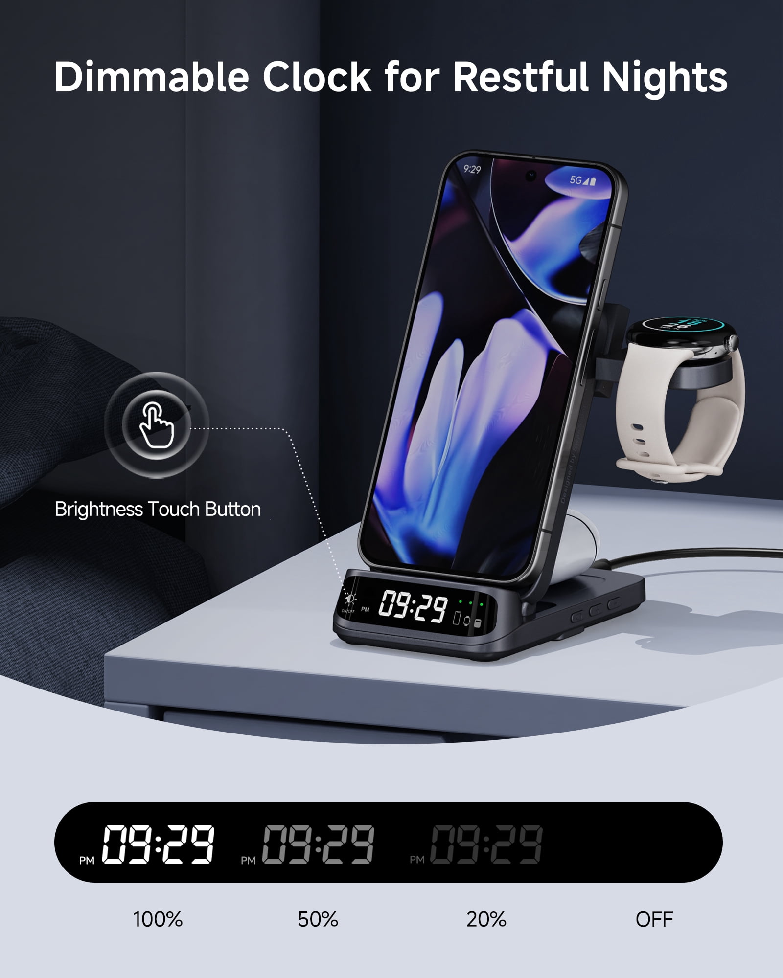Wireless Charger for Pixel Watch 3/2 (Not for Pixel Watch 1), 3-in-1 Charging Station for Google 9 Pro Fold/9a/9 Pro/9/8 Pro/8a/7/6/5/4, SwanScout 708G2 (No Adapter)