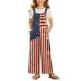 thumbnail image 2 of Jumpsuit for Girls Size 5-6Y Kids Sleeveless Square Neck Usa Flag Print Romper with Pockets Lightweight Daily Wear Rompers for Girls, 2 of 7