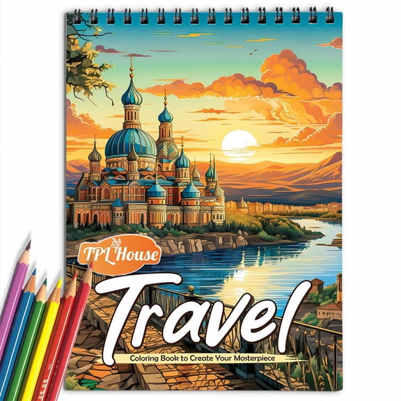 Travel Spiral Bound Coloring Book, Iconic World Landmarks for a Global Coloring Adventure, Perfect for Travelers and Dreamers Seeking Exploration