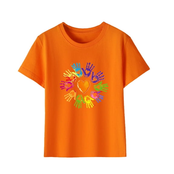 Girls Clothes under $5.00 Short Sleeve Round Neck Cotton Toddler Orange Print T-shirt Orange 5 Years