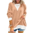 thumbnail image 4 of Warop Women's Colorblock Knit Sweater Round Neck Twist Texture Long Sleeve Pullover Loose Fit Top for Winter, 4 of 6