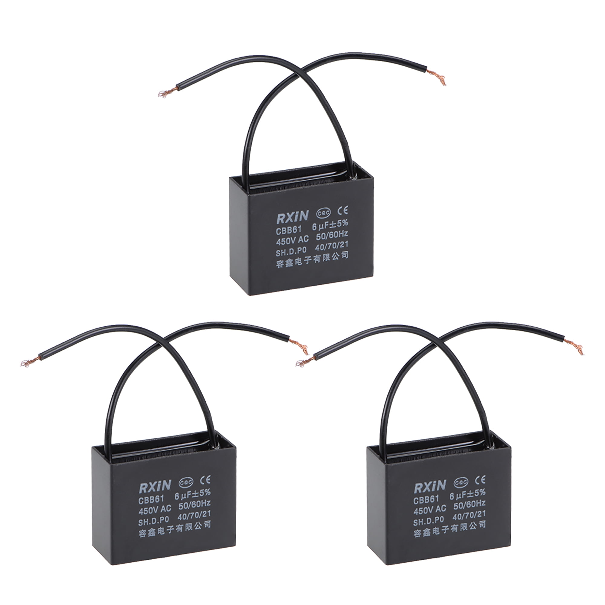 2 Wire CBB61 Ceiling Fan Capacitor 6uF 450V AC, Metallized