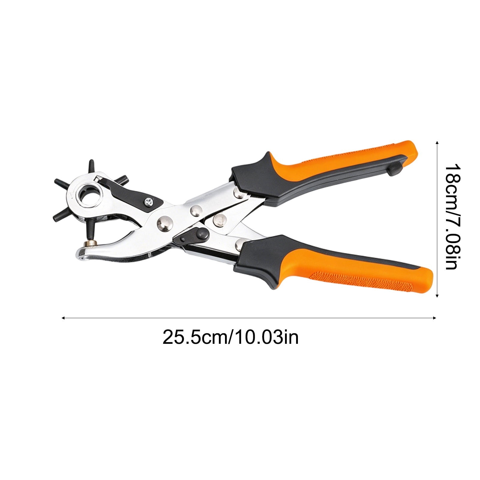 COM1950s Leather Hole Punch Tool, Revolving Belt Hole Puncher Plier with 6 Adjustable Sizes, Heavy Duty Hand Tool for Belts, Watch Bands, Leather Crafts, and Home Repair