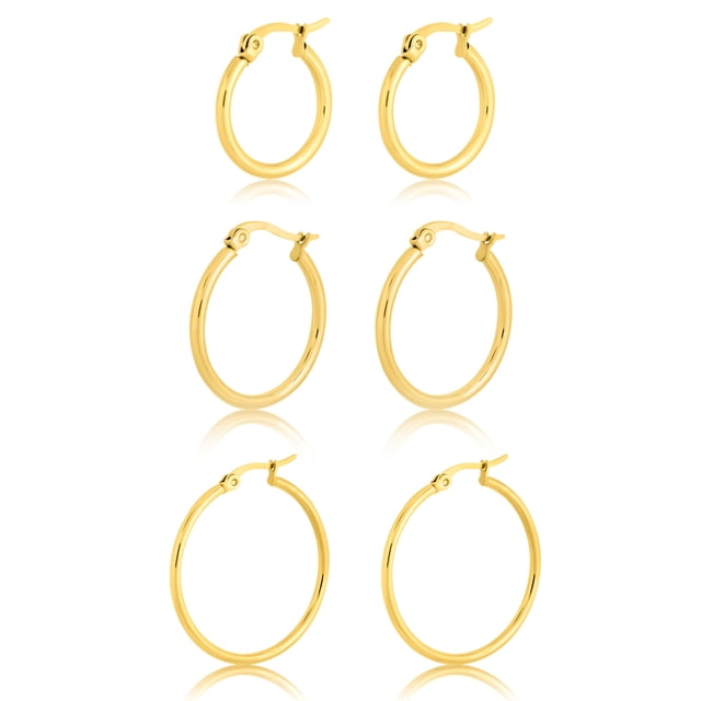 JeenMata Juego de 3 Aros de Joyería Esenciales para Mujer Chapados en Oro Amarillo