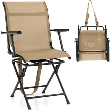 LDAILY Moccha Hunting Chair, 360° Swivel Blind Chair w/Armrest & Mesh Back, Non-Slipping Pads, Sturdy Metal Frame, 330LBS Capacity, Portable and Silent Folding Hunting Chairs for Blinds