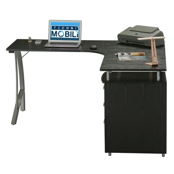 Techni Mobili Modern L Shape Corner Desk With File Cabinet And Techni Mobili Modern L Shape Corner Desk With File Cabinet And Storage Espresso Com