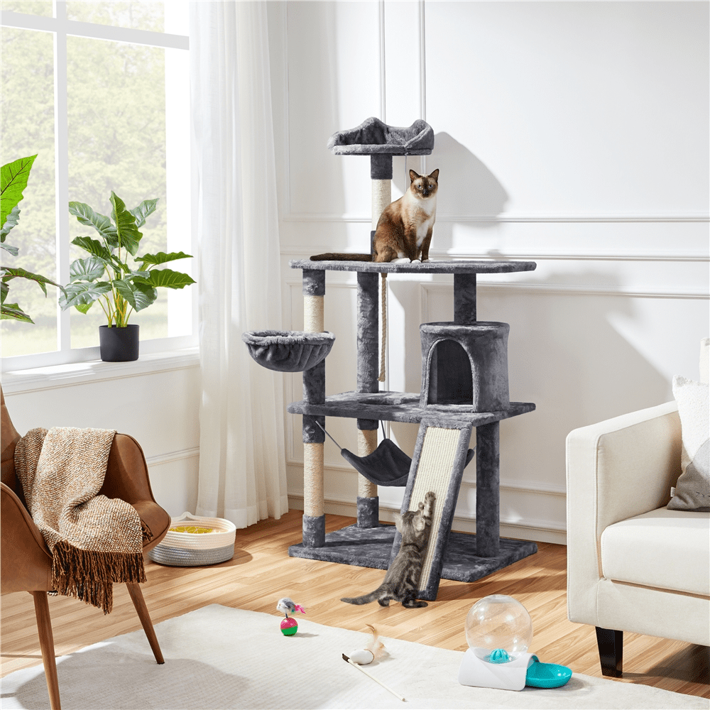 Renwick 63.5''H Multi Level Cat Tree Condo with Scratching Post, Dark Gray