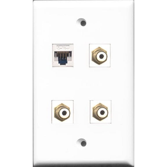 RiteAV - 3 Port RCA White and 1 Port Cat5e Ethernet White Wall Plate