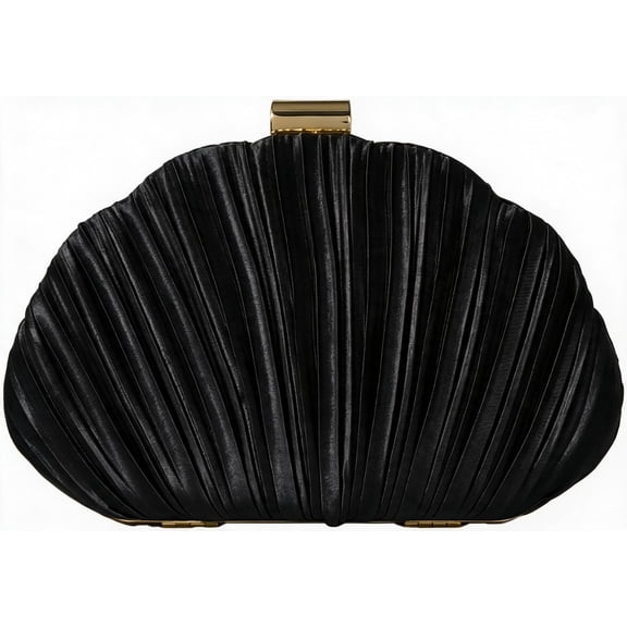 Odifni Women Satin Pleated Clutch Bag, Shell Evening Purse with Gold Clasp,clutch for party or wedding