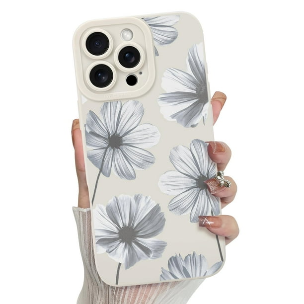 Funda de teléfono MZELQ para iPhone 16 Pro Max de silicona con estampado floral blanco