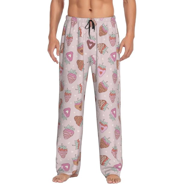 Fotbe Strawberry Cake Pantalones de Pijama para Hombre, Pantalones de Dormir, Pantalones de Casa con Cintura Ajustable y Bolsillos-XX-Large