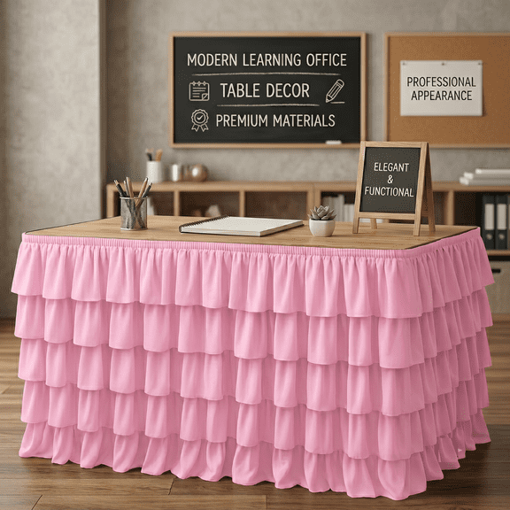 1Pc Table Skirt,Desk Skirt,Mermaid Tulle Table Skirt for Rectangle or Round Table,Ruffled Tablecloth,6ft Ruffled Tablecloth/Table Skirt,Ideal for Classroom Desk Birthday Cake & Dessert Table,Pink
