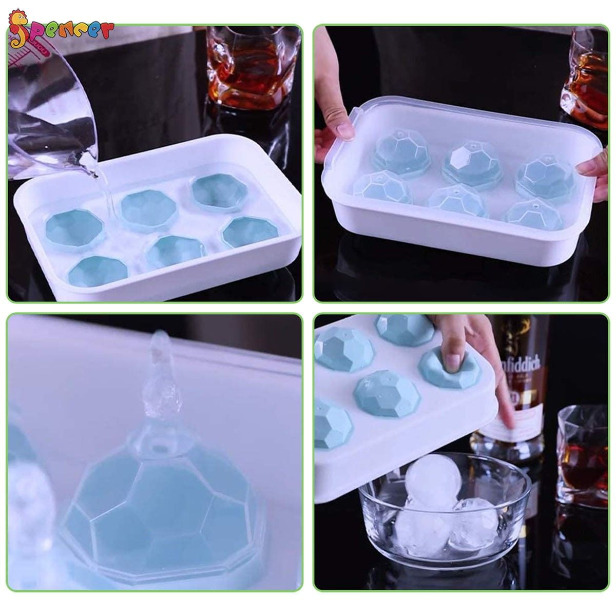 Spencer Silicone Small 1.5 Inch Ice Cube Trays with Lids for Freezer,  Reusable 9 Cavity Ice Cube Mold for Cocktails, Whiskey, Candy and More