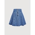 thumbnail image 2 of Womens Blue Pleated A-Line Denim Skirt Casual Mini Skirt, 2 of 5