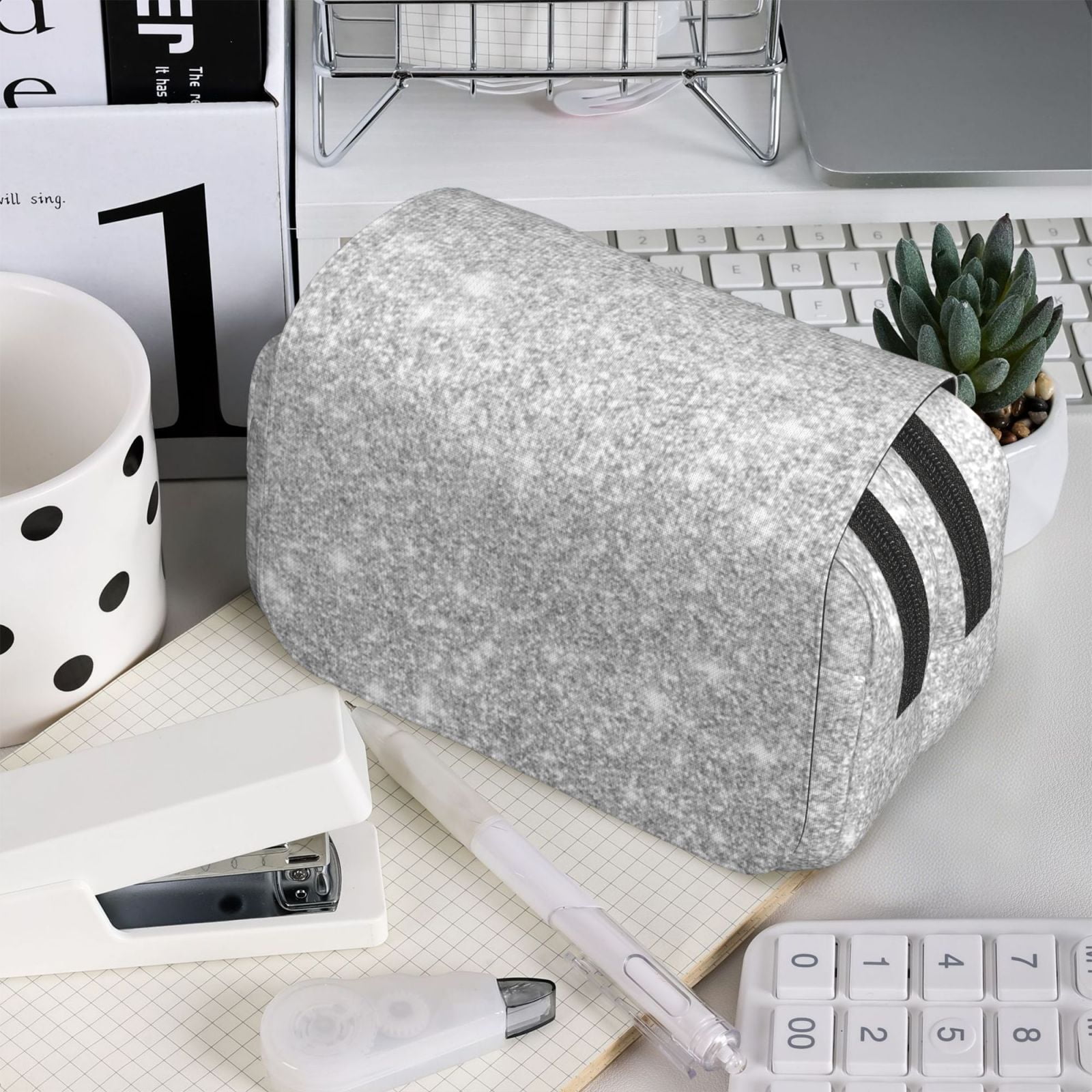 Rateoe Silver Glitter Pattern Double Clamshell Pen Case, Storage Organizer with Two Zipper Compartments– Holds Up to 50 Pencils & Pens