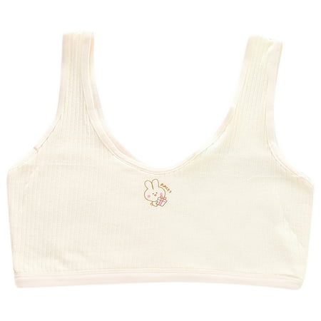 Girls Training Bras Cute Sports Bra Ribbed Seamless Wirefree Everyday No-Padded Cotton Comfort Underwear Bralette  Beige  XL