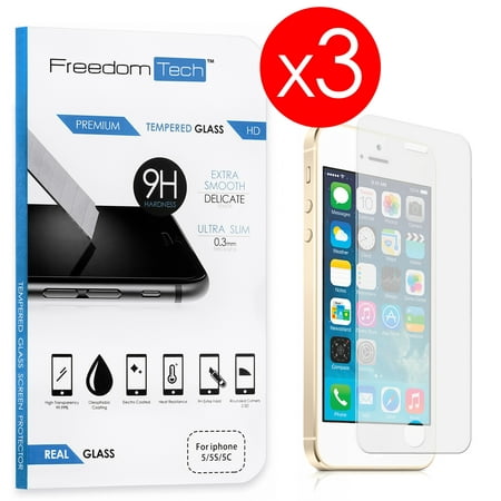 (3-Pack) iPhone SE Tempered Glass FREEDOMTECH 3-Pack For Apple iPhone SE 5S 5C 5 Brand New High Quality 9H Premium Real HD Tempered Glass Screen Protector LCD Protector Film For iPhone SE 5S 5C (Best Quality Screen Protector)