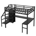 thumbnail image 2 of Twin XL Size Loft Bed with Desk and Stairs, Metal Loft Bed Frame with Wardrobe and USB Charging Station, High Loft Bed with LED Light for Teens Adults-Black, 2 of 9