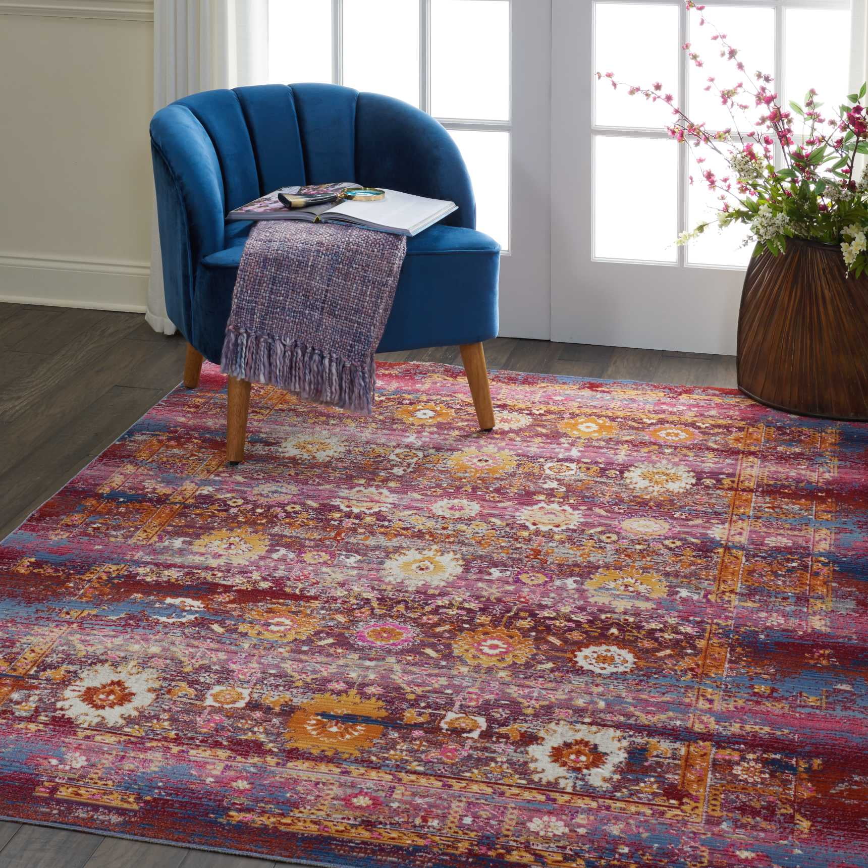 Nourison Vintage Kashan Boho Bordered Red/Multicolor Area Rug - Walmart