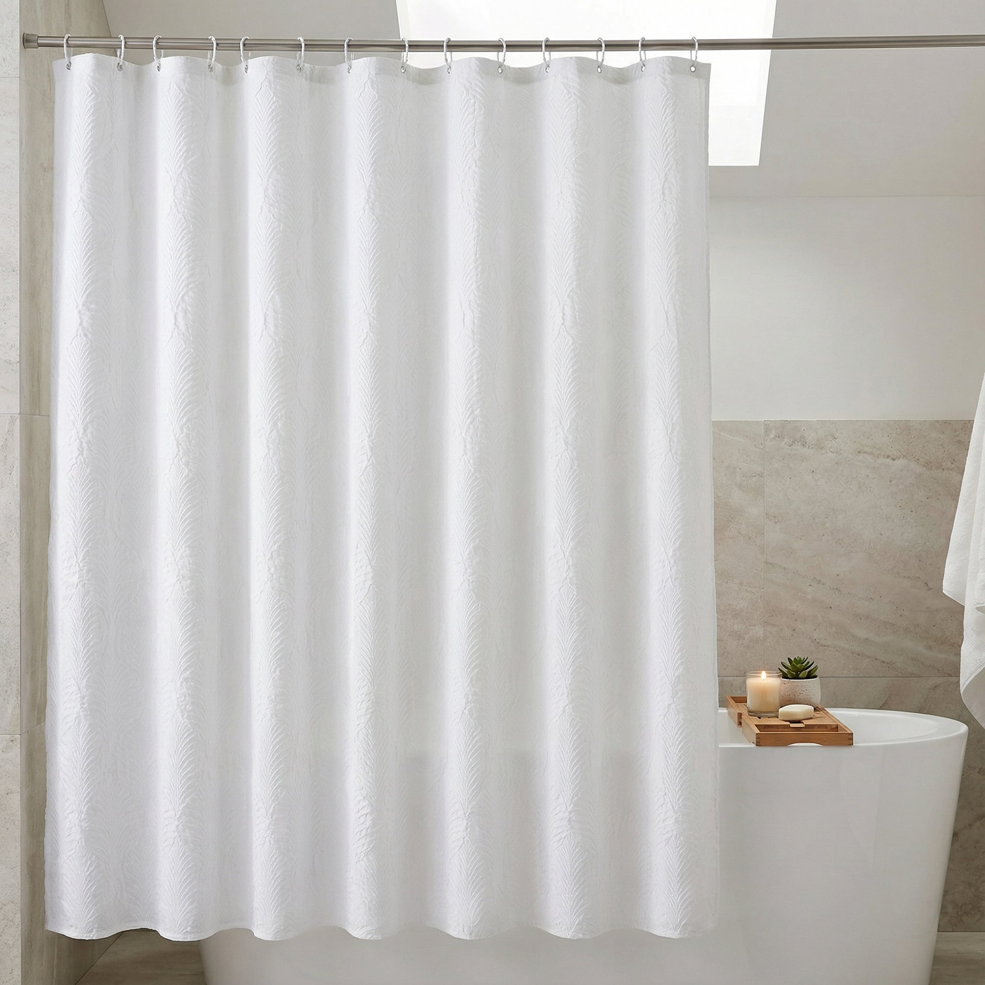 Unique Bargains Waterproof Fabric Shower Curtain Sets White - Leaves 71"W x 71"L