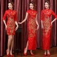 thumbnail image 4 of Etiqueta de bienvenida Cheongsam para mujer Vestido largo rojo ajustado mejorado para brindis Boda de novia, 4 of 5