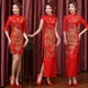 thumbnail image 3 of Etiqueta de bienvenida Cheongsam para mujer Vestido largo rojo ajustado mejorado para brindis Boda de novia, 3 of 6