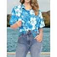 thumbnail image 5 of HAPPY BAY Button Down Shirt for Women Floral Summer Beach Party Blouse Shirt Hawaiian TShirts Short Sleeve Dress Shirts Tops Blouses for Women S All Hibiscus, Turquoise, 5 of 6