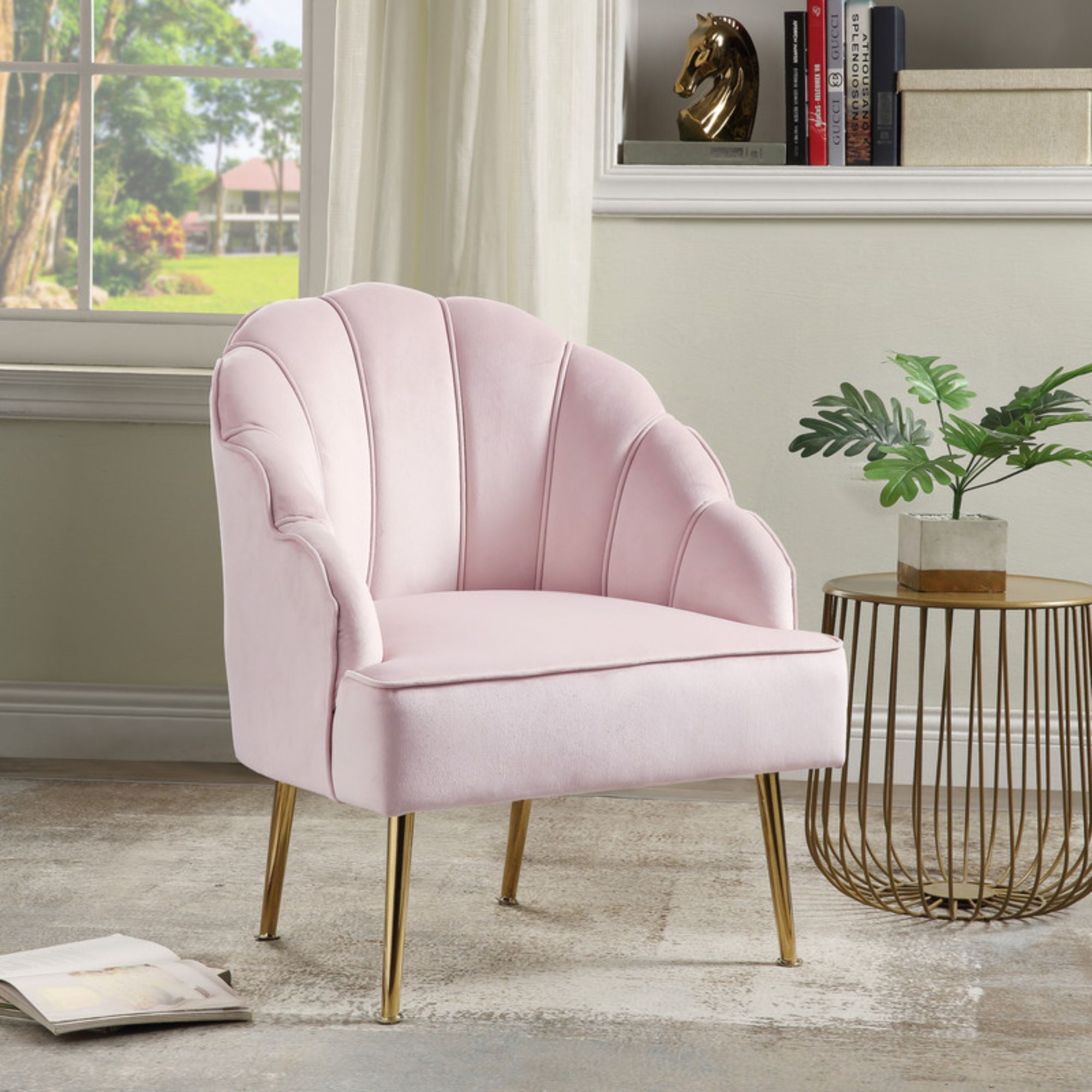 31" Naomi Pink Velvet Wingback Accent Chair with Metal Base Walmart