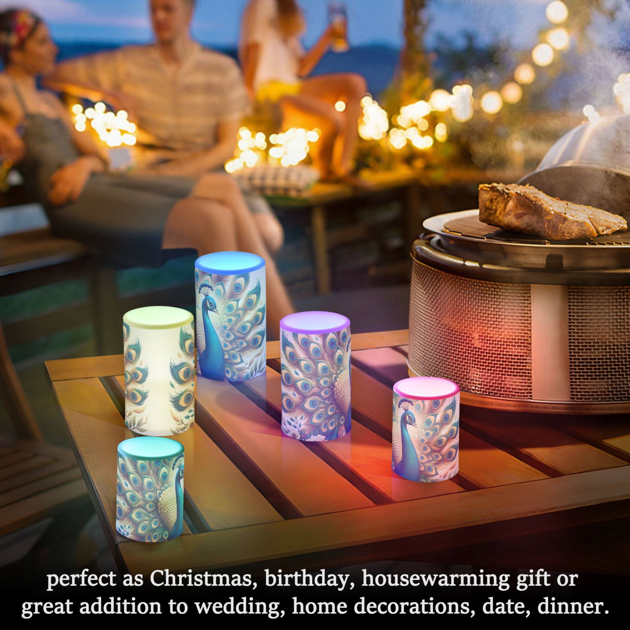 A Peacock Flameless Candles&nbsp;LED Lights Battery Operated Candles with Remote and Timers Flicker Lights Votive Set of 2