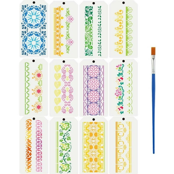 12Pcs 12 Styles PET Hollow Out Drawing Painting Stencils for DIY Scrapbook Photo Album Mixed Shapes 240x120mm 1pc/style 1 Set