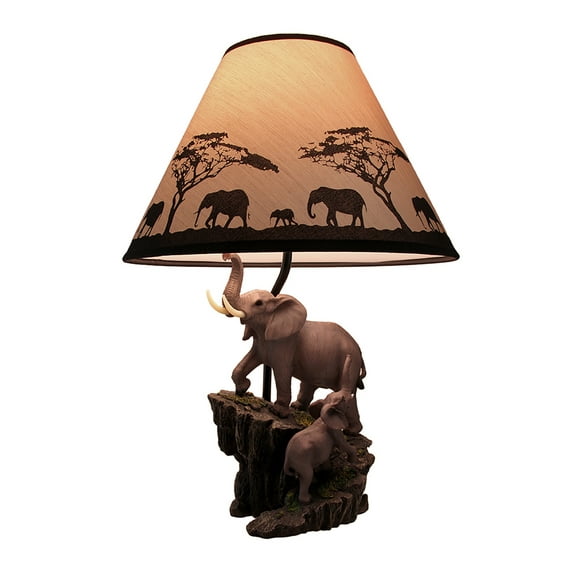 Zeckos Elephant and Baby on Expedition Sculptural Table Lamp with Decorative Shade