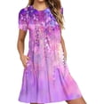 thumbnail image 2 of Viikei Women's Plus Size Summer Dresses,Women's Flowy Chiffon Short Sleeve Dress,Fashion Women's Summer Casual Short Sleeve Round-Neck Knee-High Pocket Dress Purple S, 2 of 6