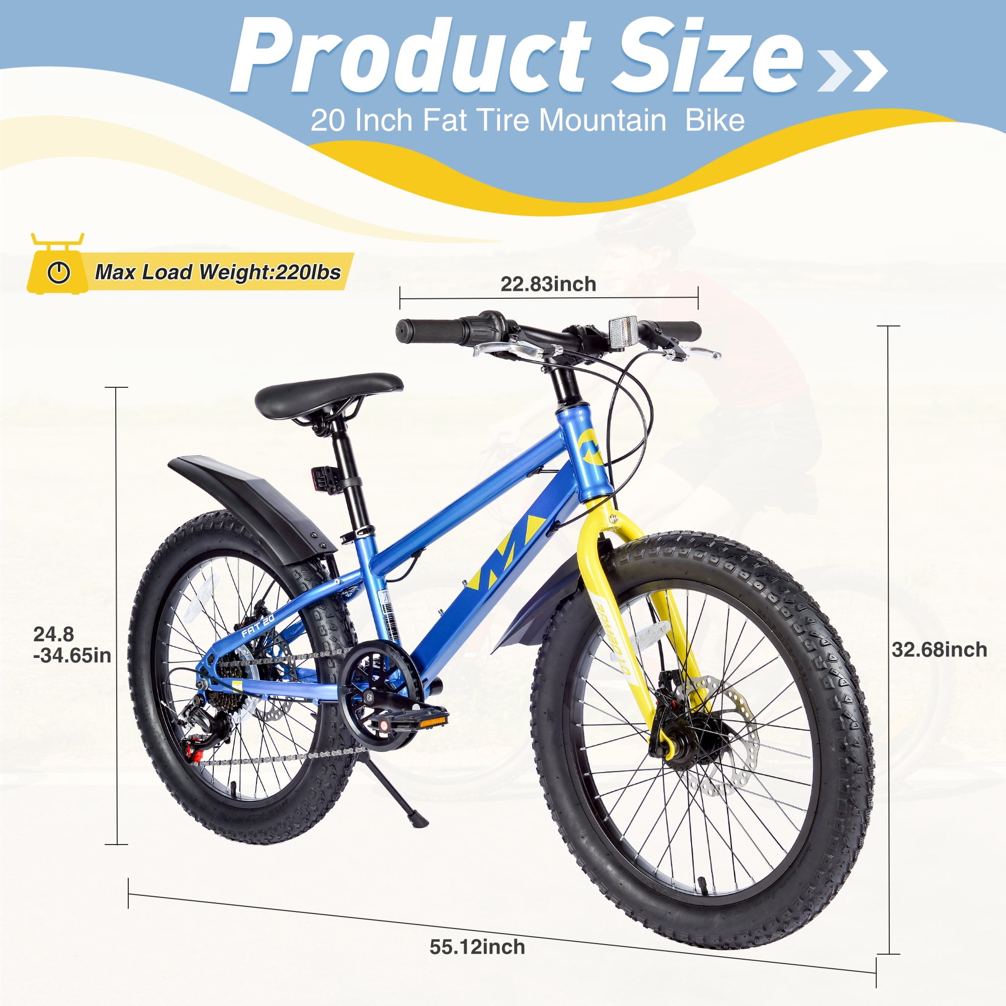 Aukfa 20 Inch Fat Tire Mountain Bike for Boys Girls,Kids