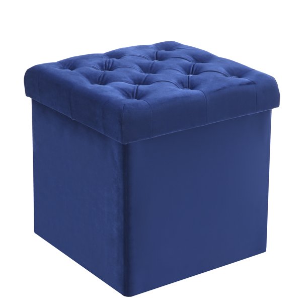 Edgemod Lauren Velvet Cube Storage Ottoman in Blue
