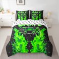 thumbnail image 2 of Manfei Boys Chic Gamepad Bedding Comforter Set 7pcs, Green Flame Print Queen Bedding Sets, Dreamy Stars Snowflake Reversible Queen Sheet Sets, Lightweight Room Decor, 2 of 7