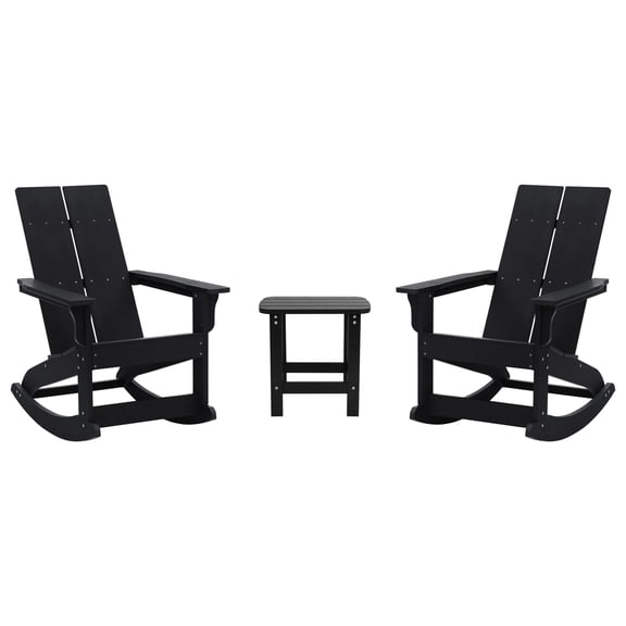 Flash Furniture Finn 3-Piece Adirondack Rocking Patio Chair and Side Table Set, Black